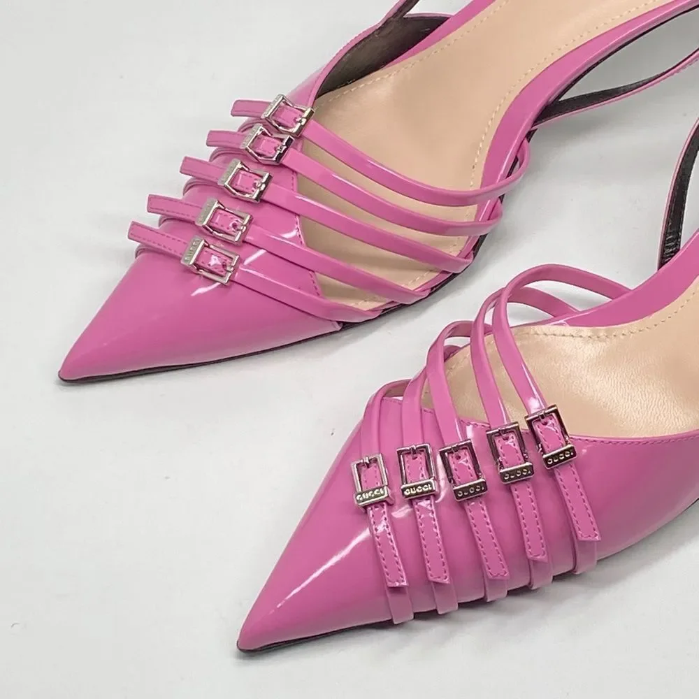 Gucci Seraphine 75MM Leather Slingback Pumps size 40